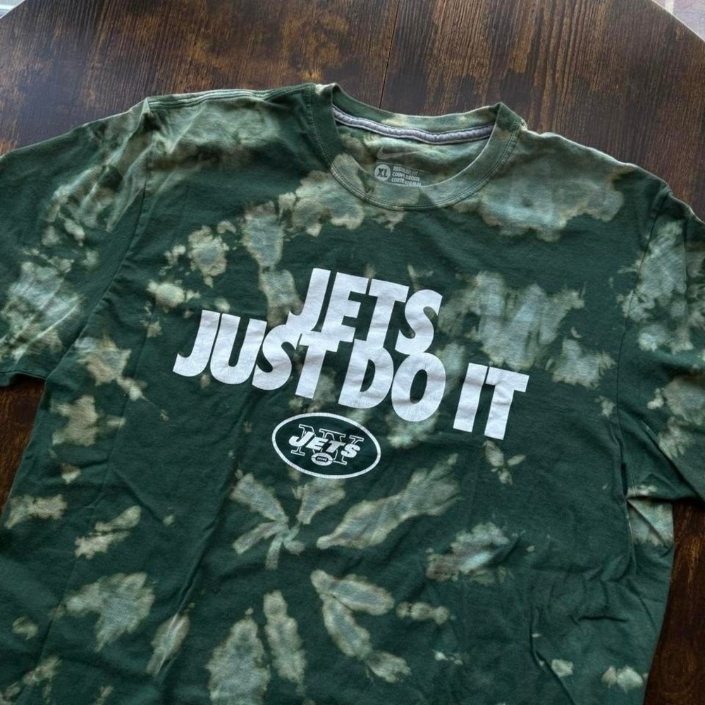 Nike Men's XL New York Jets Tie Dye Graphic Tee Green Just Do It